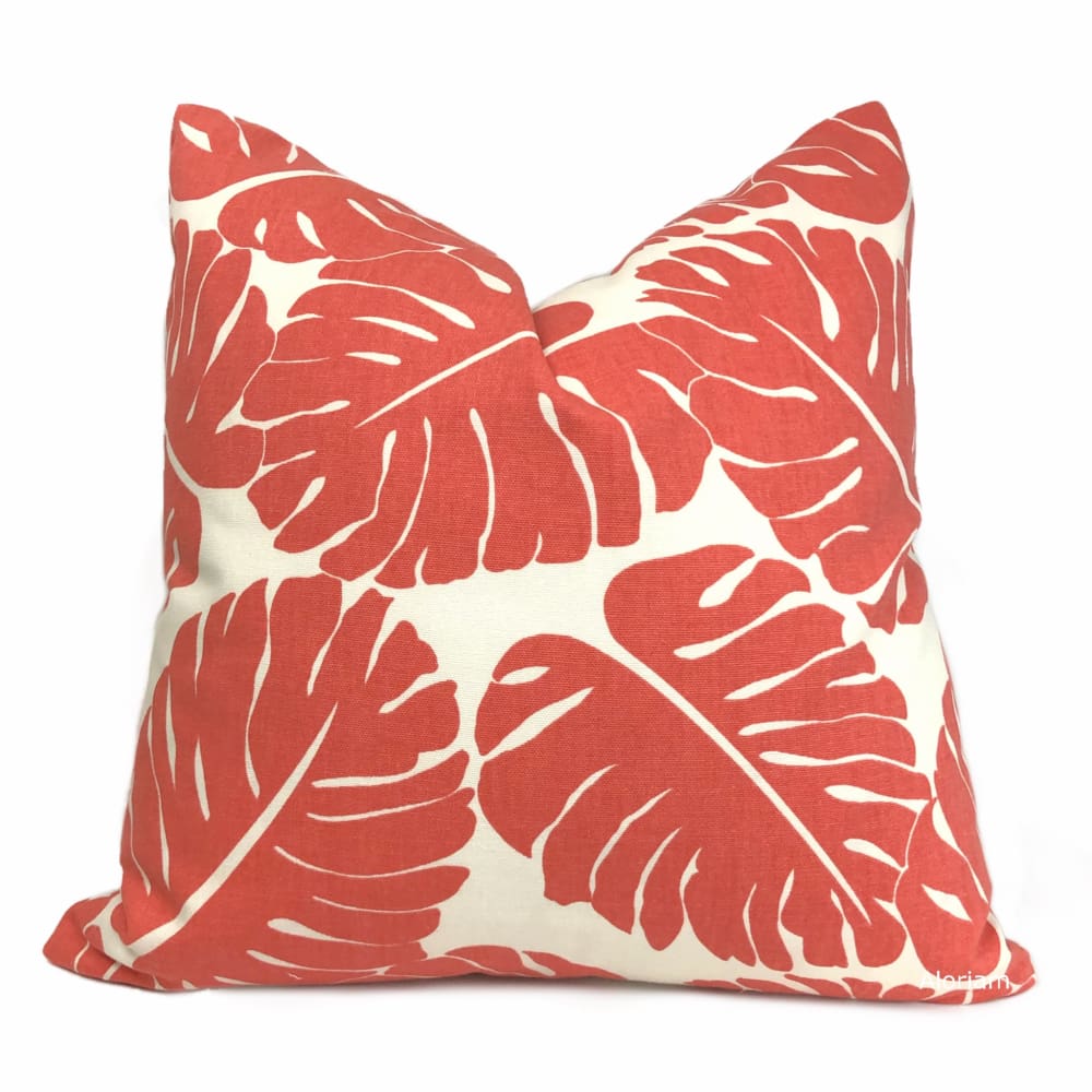 Martinique Coral Orange Modern Palm Leaf Print Pillow Cover – Aloriam