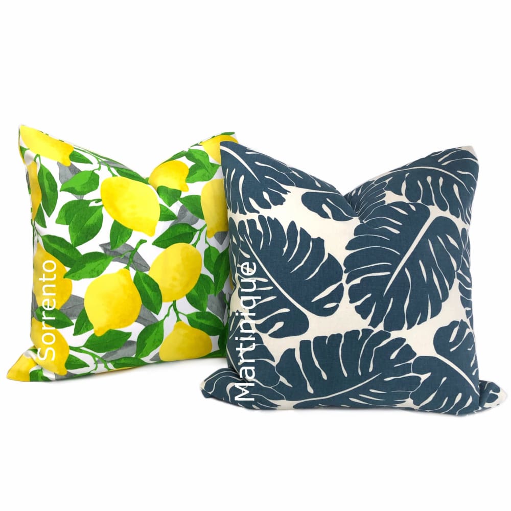 Martinique Dark Blue Modern Palm Leaf Print Pillow Cover - Aloriam