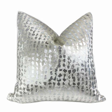 Matteo White & Silver Metallic Leopard Spot Pillow Cover - Aloriam