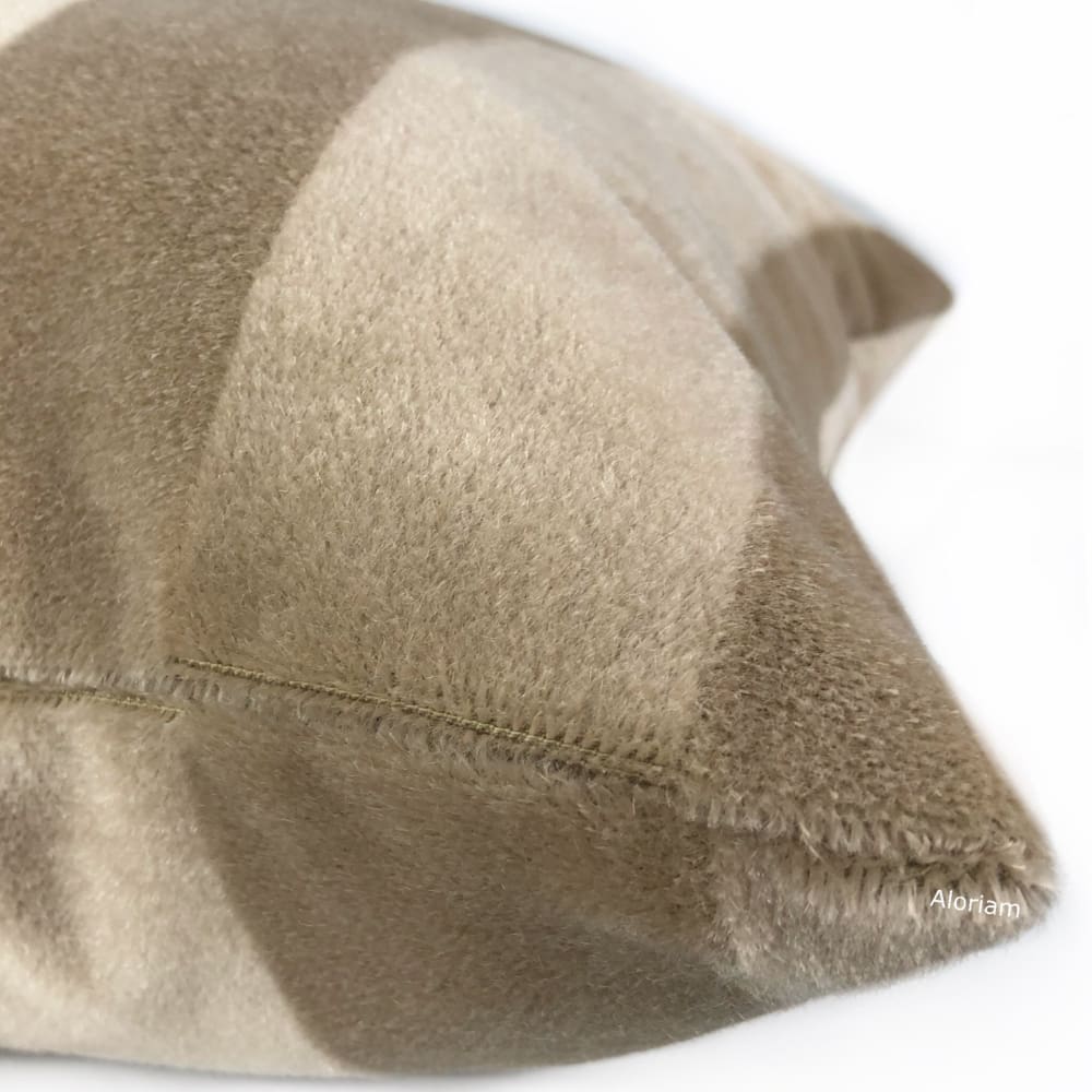 Mayfair Sand Beige Mohair Velvet Stripe Pillow Cover (Kravet Couture fabric) - Aloriam