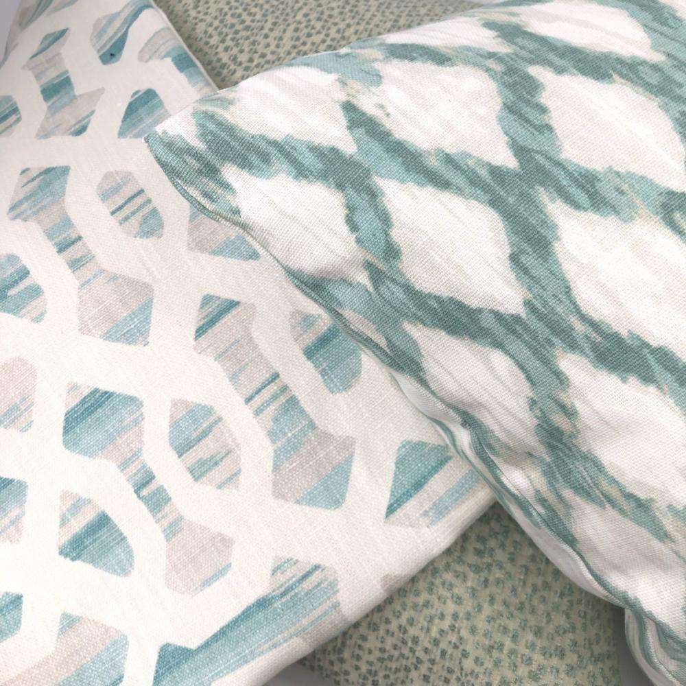 Meera Aqua Seaglass Green White Ikat Trellis Pillow Cover