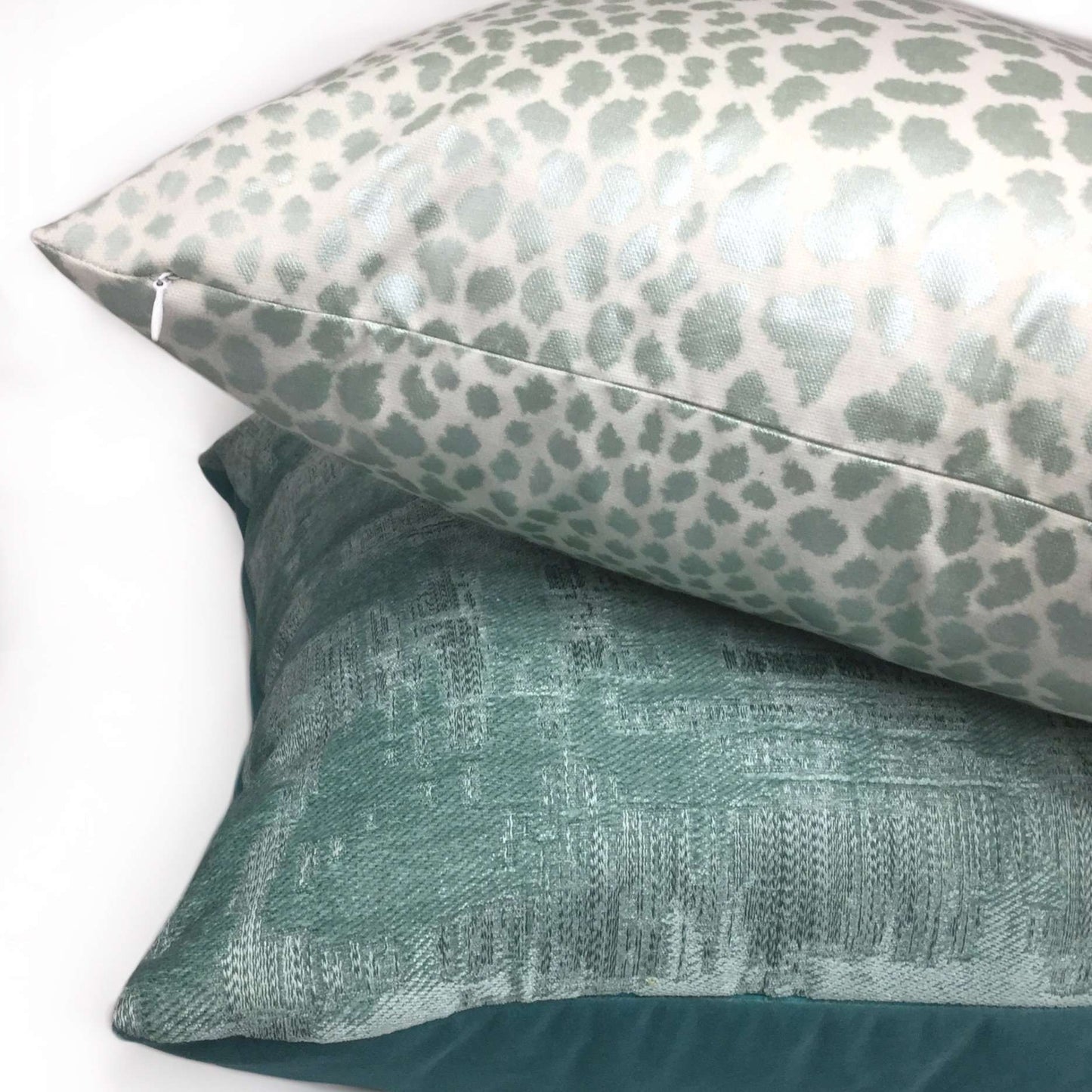 Metallic Aqua Blue-Green Leopard Spots Cotton Print Pillow Cover Cushion Pillow Case Euro Sham 16x16 18x18 20x20 22x22 24x24 26x26 28x28 Lumbar Pillow 12x18 12x20 12x24 14x20 16x26 by Aloriam