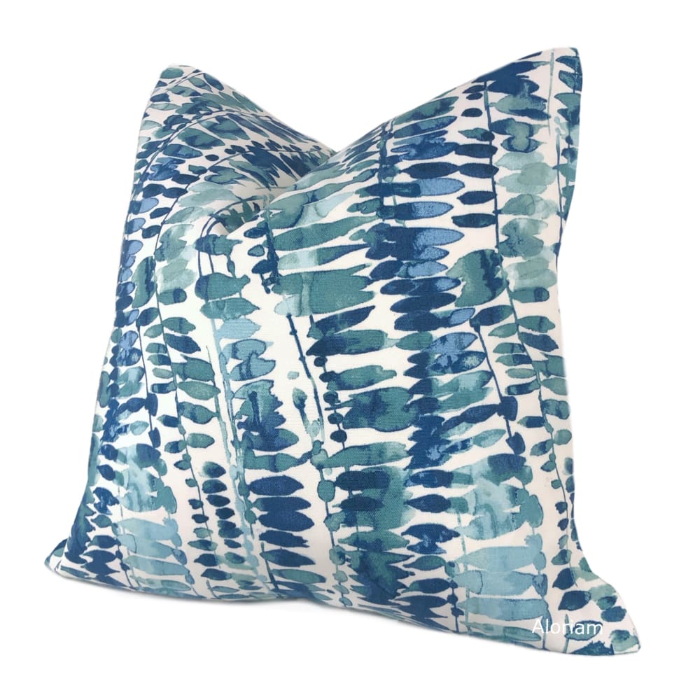 Miramar Watercolor Teal Green Blue Leaf Vine Print Indoor Outdoor Pillow Cover - Aloriam