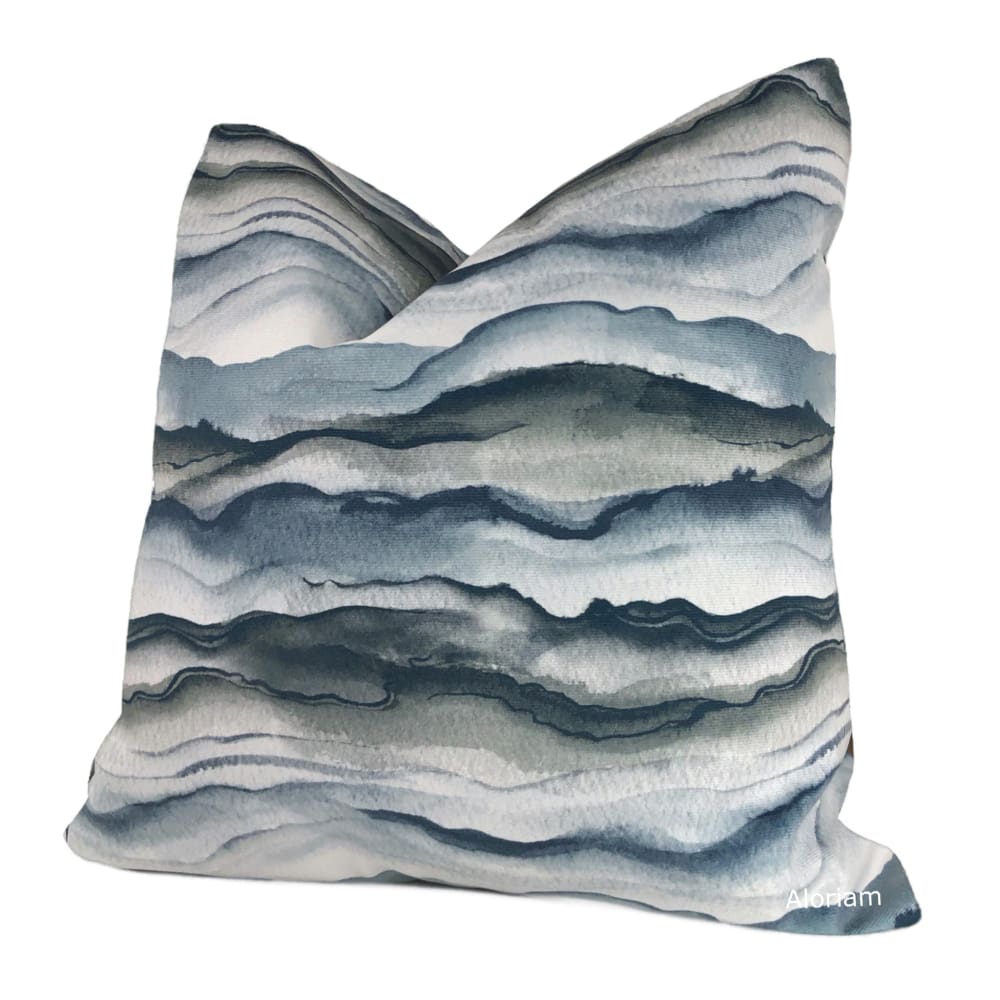 Mizu Slate Blue Gray Green Watercolor Velveteen Pillow Cover - Aloriam