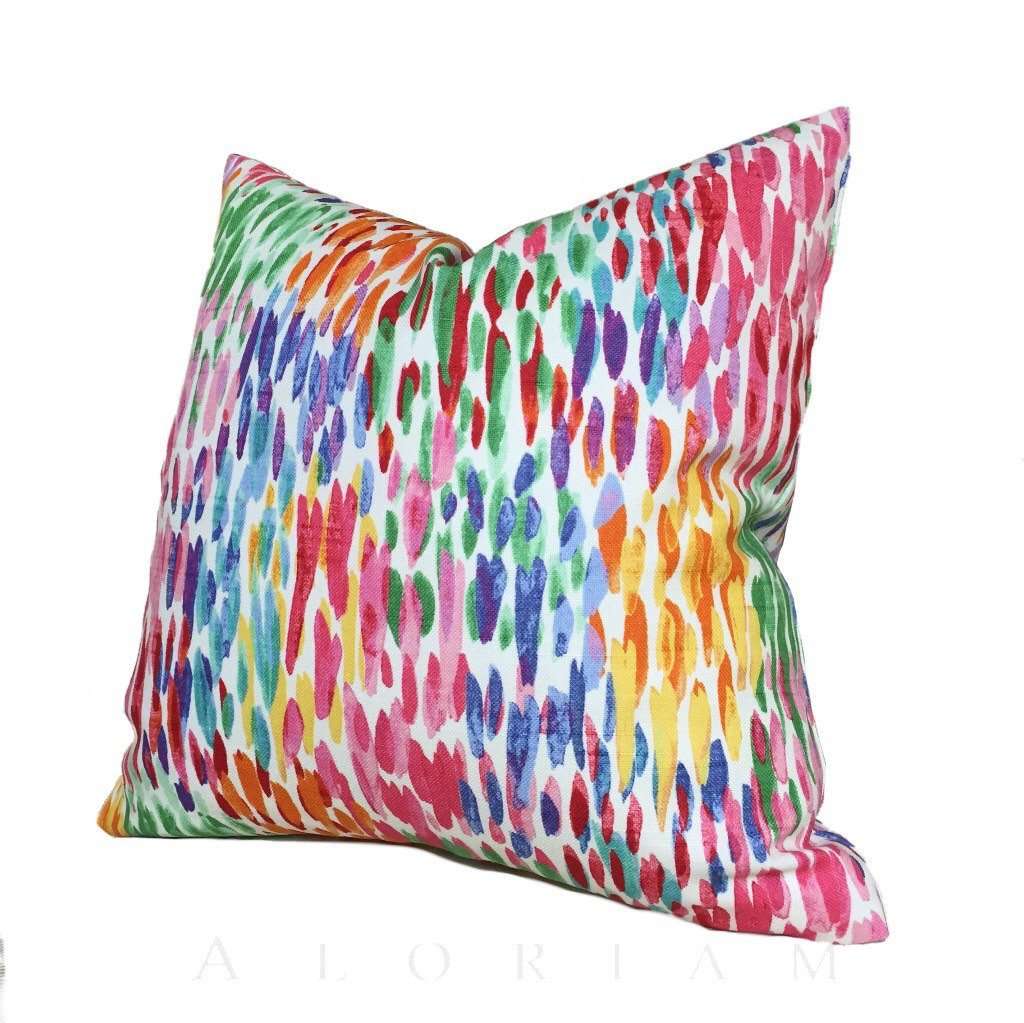 Modern Abstract Rainbow Paintbrush Multicolor Decorative Throw Pillow Cover