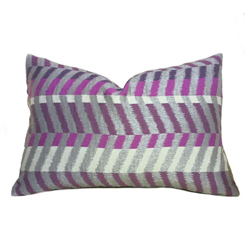 Modern Geometric Gray Purple Colorblock Chevron Zig Zag Pillow Cushion Zipper Cover