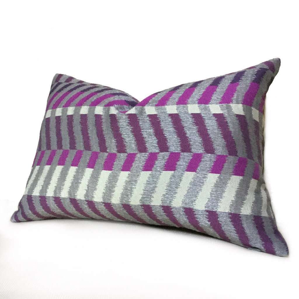 Modern Geometric Gray Purple Colorblock Chevron Zig Zag Pillow Cushion Zipper Cover