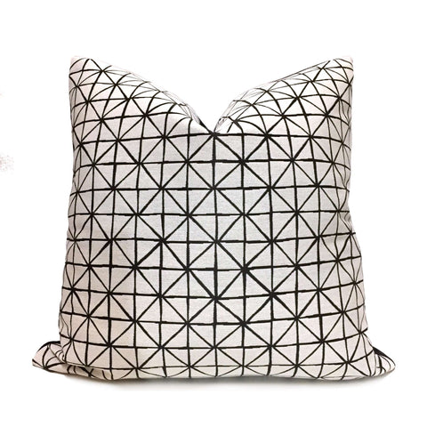 Modern Geometric Grid Black Off-White Pillow Cover by Aloriam