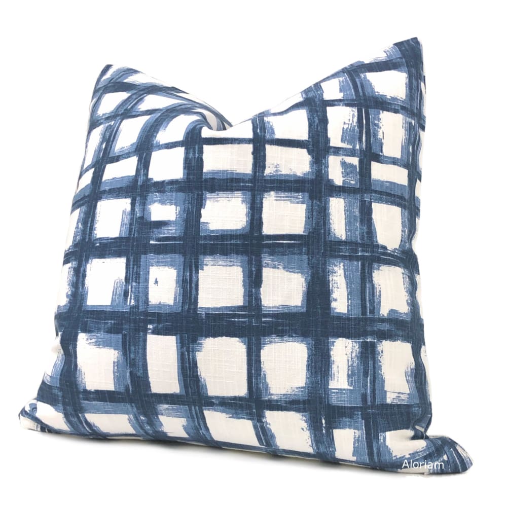 Murphy Blue White Brushstroke Checks Pillow Cover - Aloriam