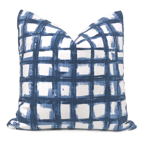 Murphy Blue White Brushstroke Checks Pillow Cover - Aloriam