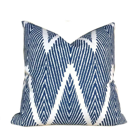 Navy Blue Cream Bali Ikat Ethnic Chevron Geometric Pillow Cover (Made From Lacefield Designs Fabric)