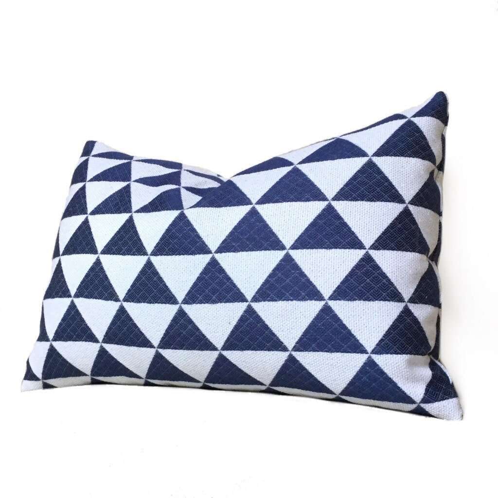 Navy Blue Off-White Stacked Triangles Geometric Pillow Cover, Fits Lumbar 16" 18" 20" 22" 24" Cushion Inserts