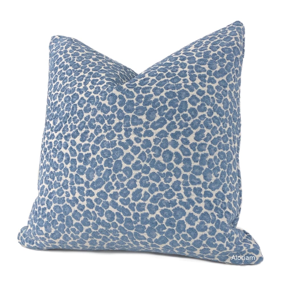 Niobe Cornflower Blue Leopard Spots Chenille Pillow Cover - Aloriam