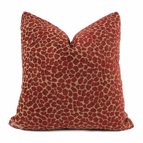 Niobe Red Camel Tan Leopard Spots Chenille Pillow Cover - Aloriam
