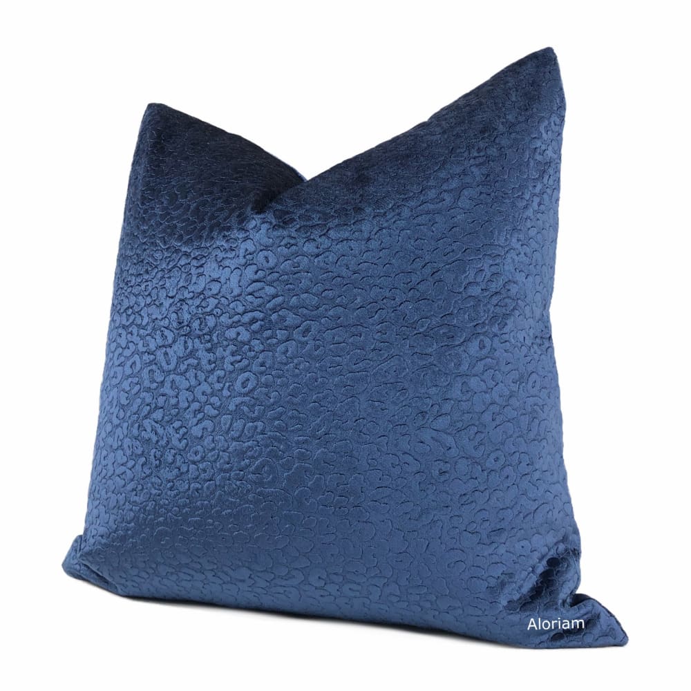 Nyssa Sapphire Blue Leopard Embossed Velvet Pillow Cover - Aloriam