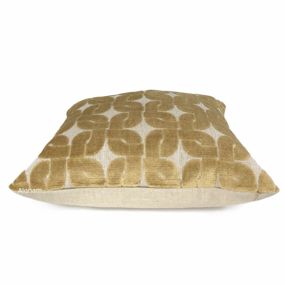 Oberlin Golden Brown Geo Links Cut Velvet Pillow Cover - Aloriam