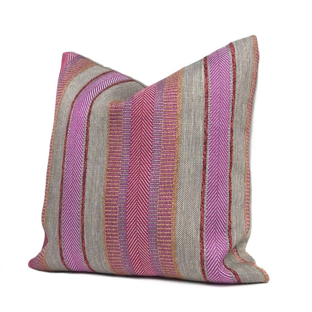 Ogilvie Pink & Tan Textured Stripe Pillow Cover Cushion Pillow Case Euro Sham 16x16 18x18 20x20 22x22 24x24 26x26 28x28 Lumbar Pillow 12x18 12x20 12x24 14x20 16x26 by Aloriam