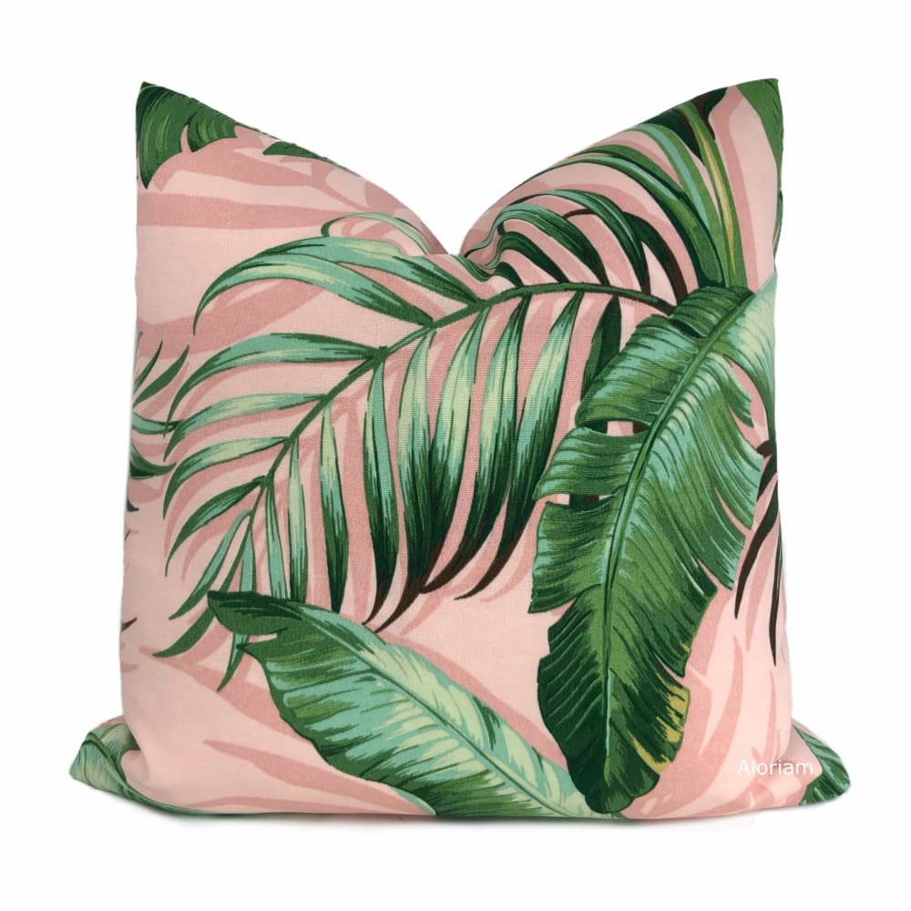 Palmiers Pink Green Palm Leaf Print Indoor Outdoor Pillow Cover
