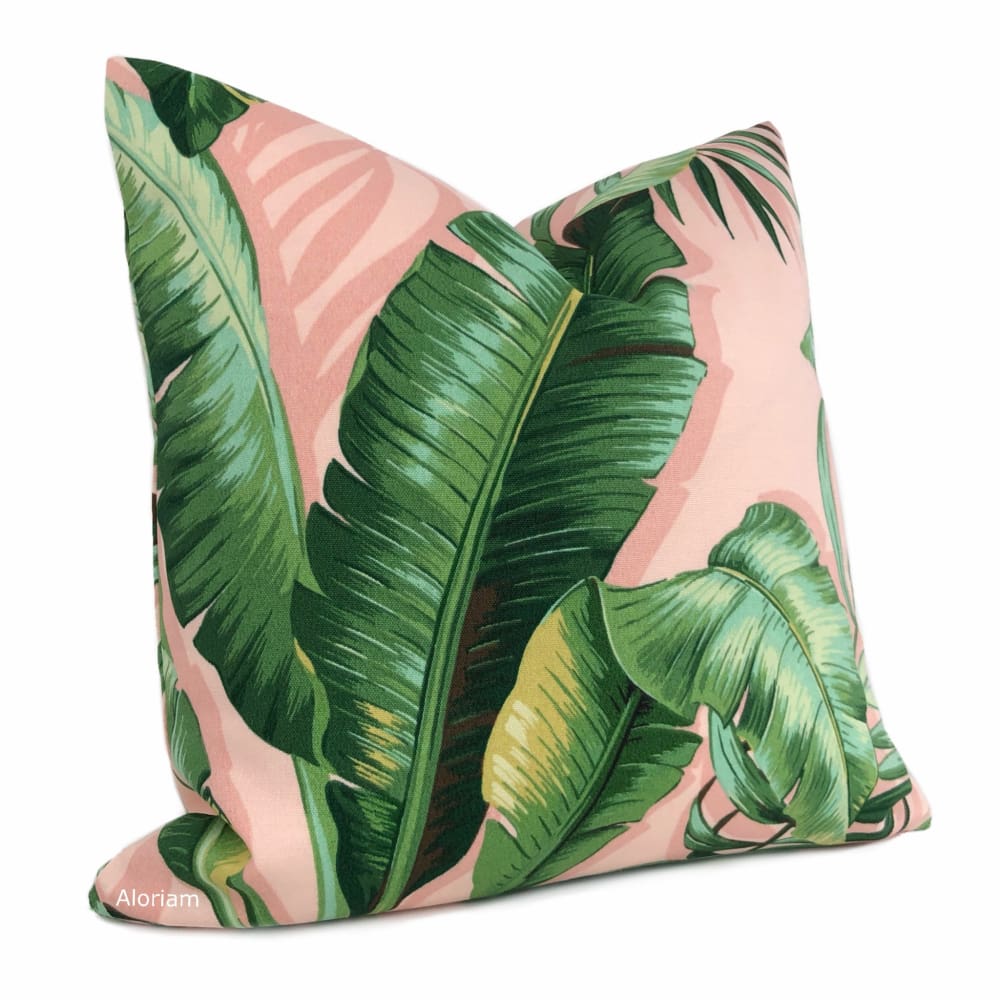 Palmiers Pink Green Palm Leaf Print Indoor Outdoor Pillow Cover (Tommy Bahama fabric) - Aloriam