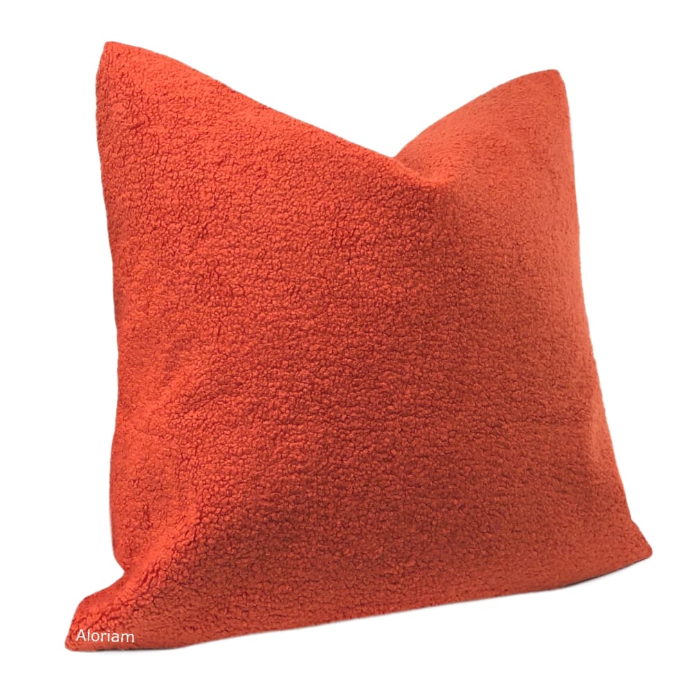 Persimmon Orange Sherpa Faux Sheepskin Boucle Pillow Cover - Aloriam