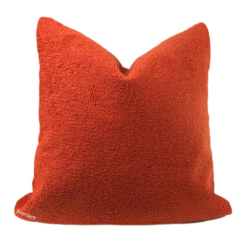 Persimmon Orange Sherpa Faux Sheepskin Boucle Pillow Cover - Aloriam