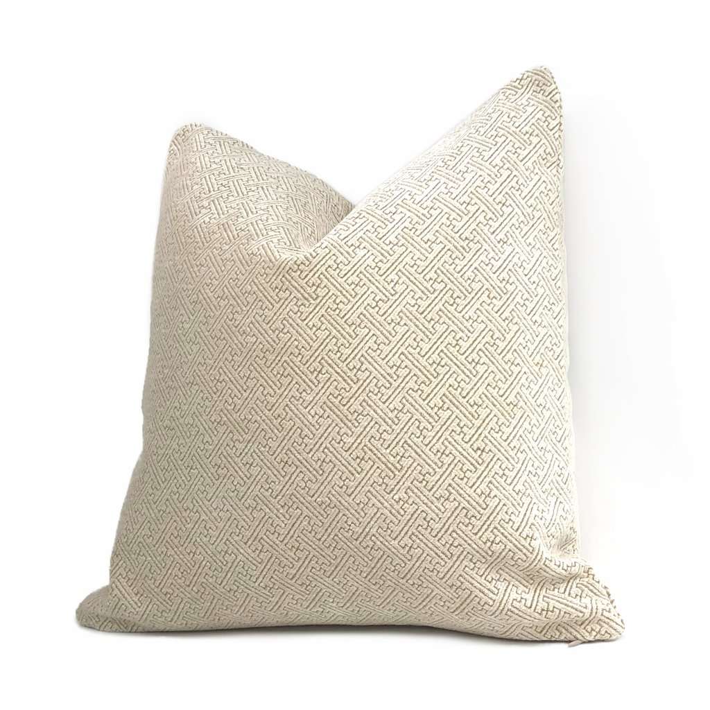 Petra Cream Geometric Greek Key Chenille Texture Pillow Cover Cushion Pillow Case Euro Sham 16x16 18x18 20x20 22x22 24x24 26x26 28x28 Lumbar Pillow 12x18 12x20 12x24 14x20 16x26 by Aloriam