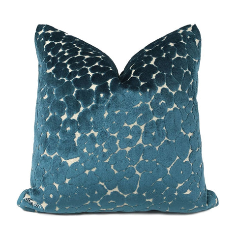 Phoebe Peacock Blue Leopard Velvet Pillow Cover - Aloriam