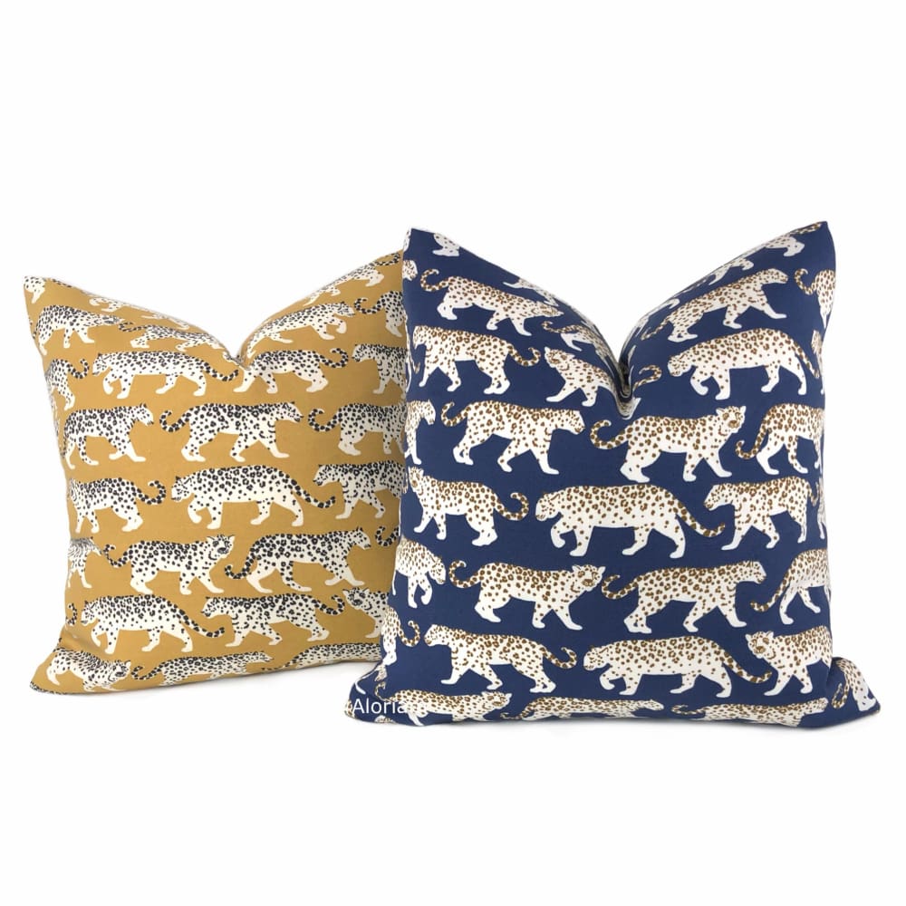Prowling Leopards Navy Blue Indoor Outdoor Pillow Cover - Aloriam