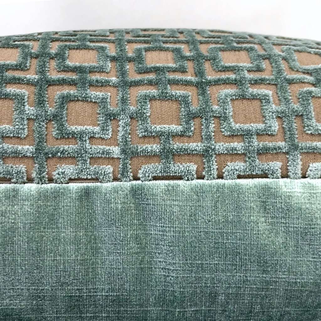 Quattro Mineral Blue-Green Geometric Square Lattice Cut Velvet Pillow Sham 16x16 18x18 20x20 22x22 24x24 26x26 28x28