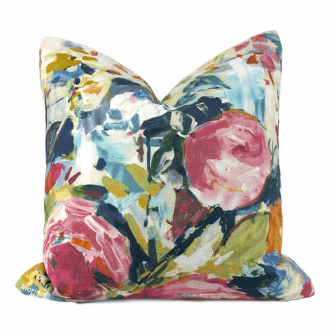 Rebecca Blue Pink Multicolor Contemporary Floral Print Pillow Cover - Aloriam