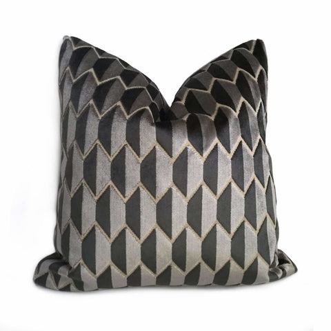 Robert Allen Alessio Geometric Gray Black Velvet Pillow Cover Cushion Pillow Case Euro Sham 16x16 18x18 20x20 22x22 24x24 26x26 28x28 Lumbar Pillow 12x18 12x20 12x24 14x20 16x26 by Aloriam