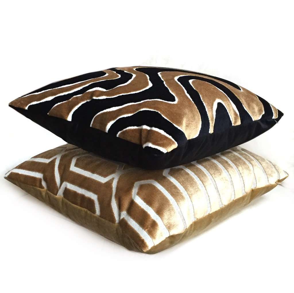 Robert Allen Bengal Lattice Bronze Geometric Italian Cut Velvet Pillow Cover by Aloriam