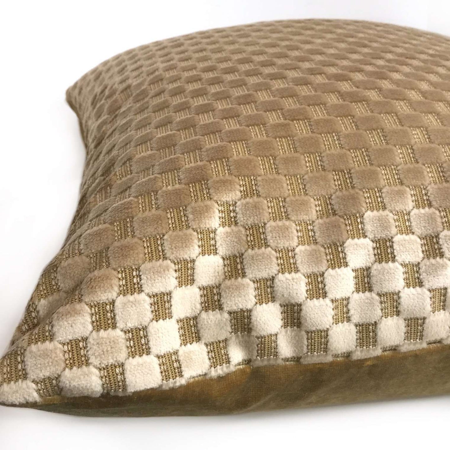 Robert Allen Camel Beige Checks Box Cut Velvet Pillow Cover Cushion Pillow Case Euro Sham 16x16 18x18 20x20 22x22 24x24 26x26 28x28 Lumbar Pillow 12x18 12x20 12x24 14x20 16x26 by Aloriam