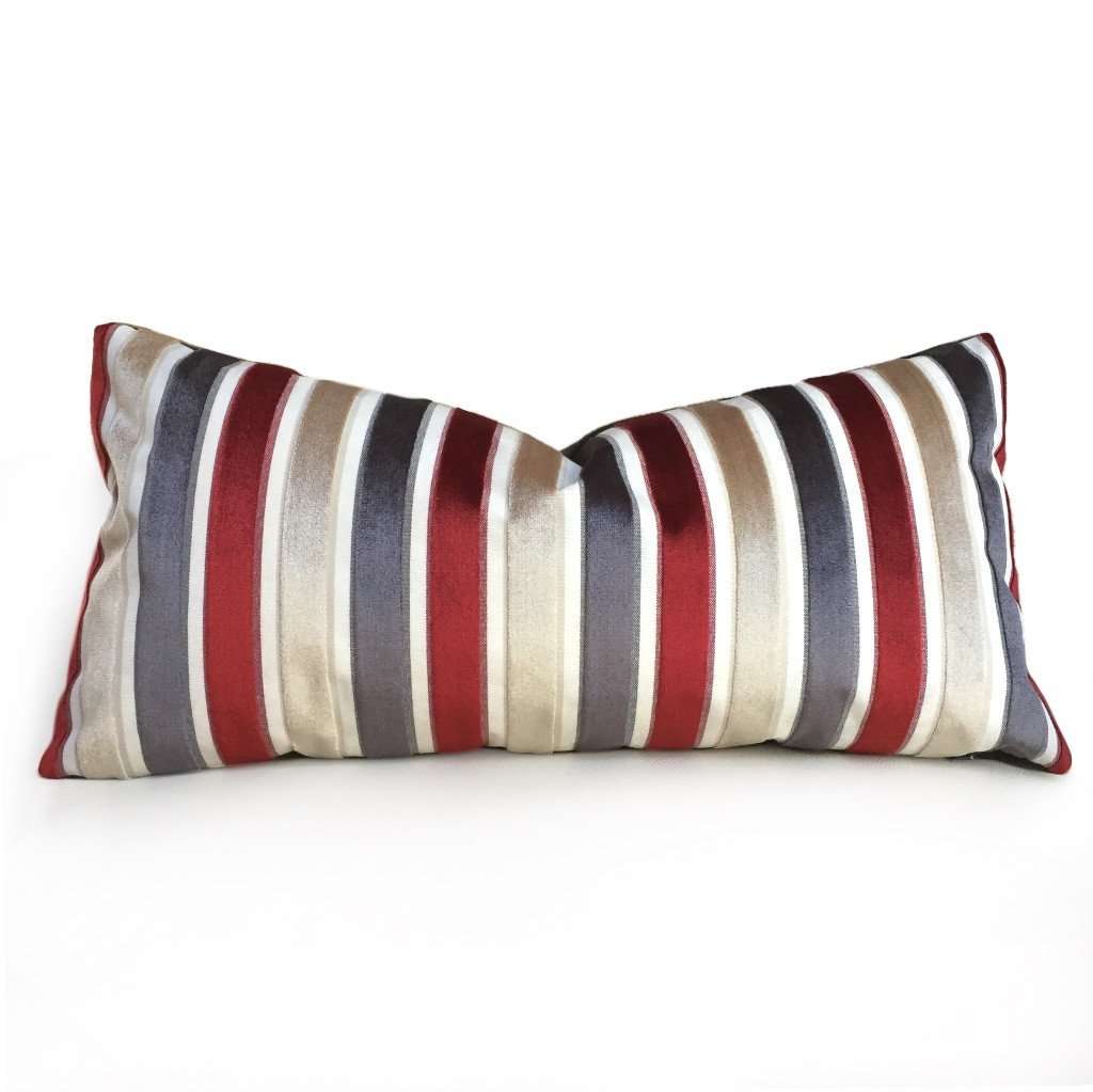Robert Allen Cut Velvet Stripe Red Gray Beige Cream Pillow Cover
