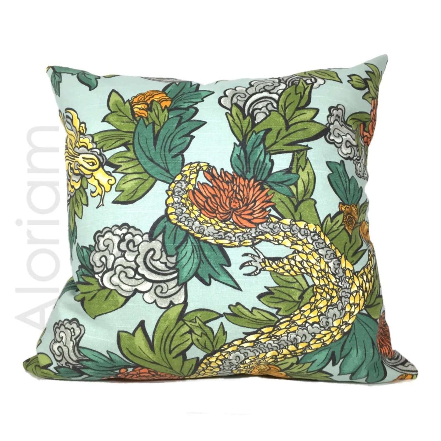 Robert Allen Ming Dragon Chinoiserie Pillow in Aquatint by Aloriam