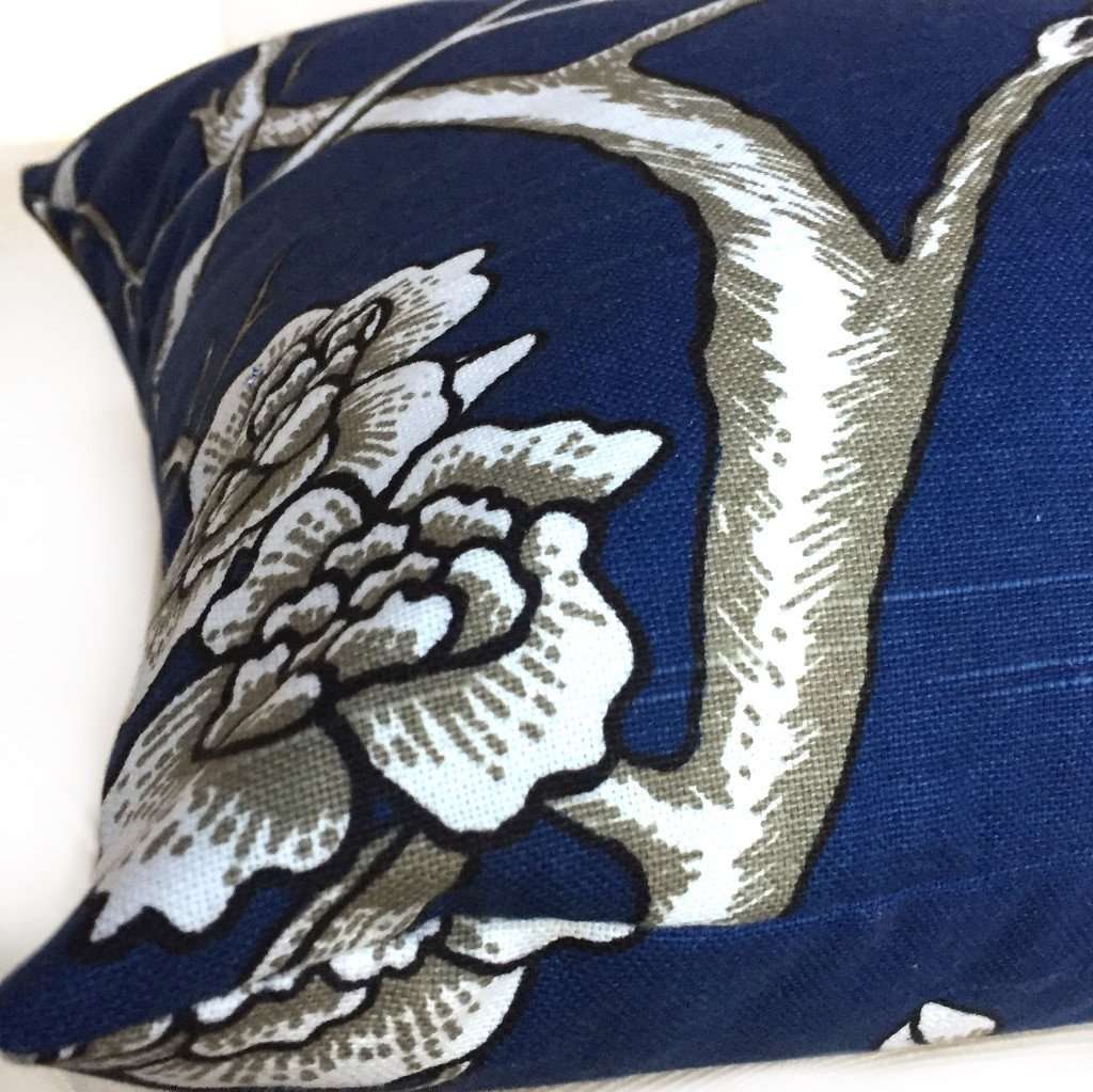 Robert Allen Dwell Studio Vintage Blossom Navy Blue White Pillow Cover by Aloriam