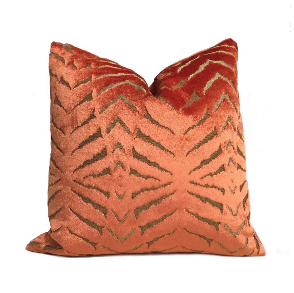 Robert Allen Magnetism Fire Opal Burnt Orange Italian Cut Velvet Pillow Cover by Aloriam