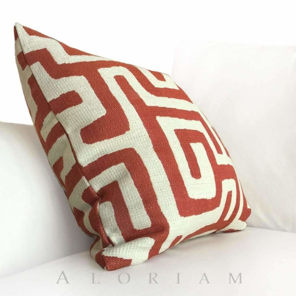 Robert Allen Maze Along Orange Ivory Abstract Tribal Geometric Pillow Cushion Cover