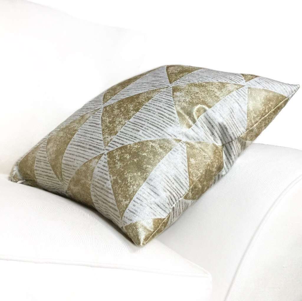 Robert Allen Metallic Gold Gilt Triangles Geometric Decorative Throw Pillow Cover Cushion Pillow Case Euro Sham 16x16 18x18 20x20 22x22 24x24 26x26 28x28 Lumbar Pillow 12x18 12x20 12x24 14x20 16x26 by Aloriam