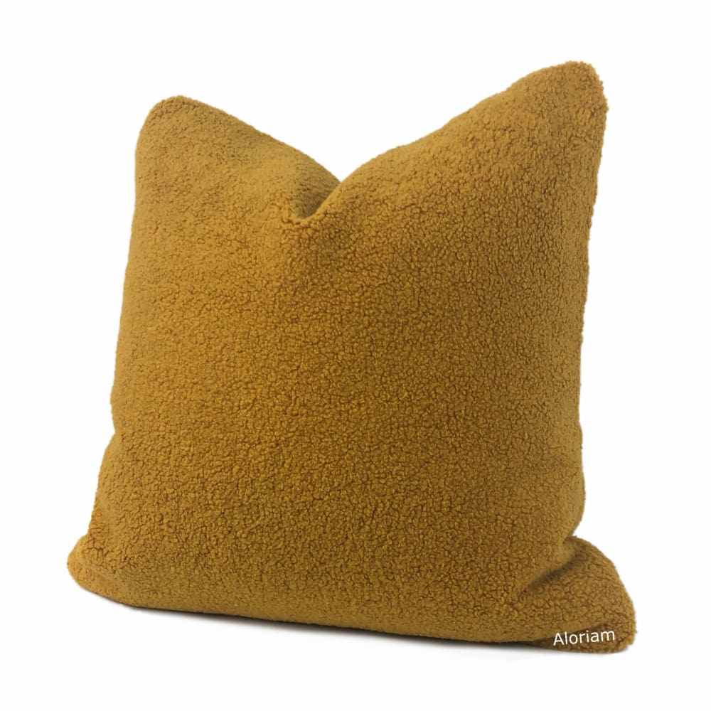 Saffron Gold Sherpa Faux Sheepskin Boucle Pillow Cover - Aloriam