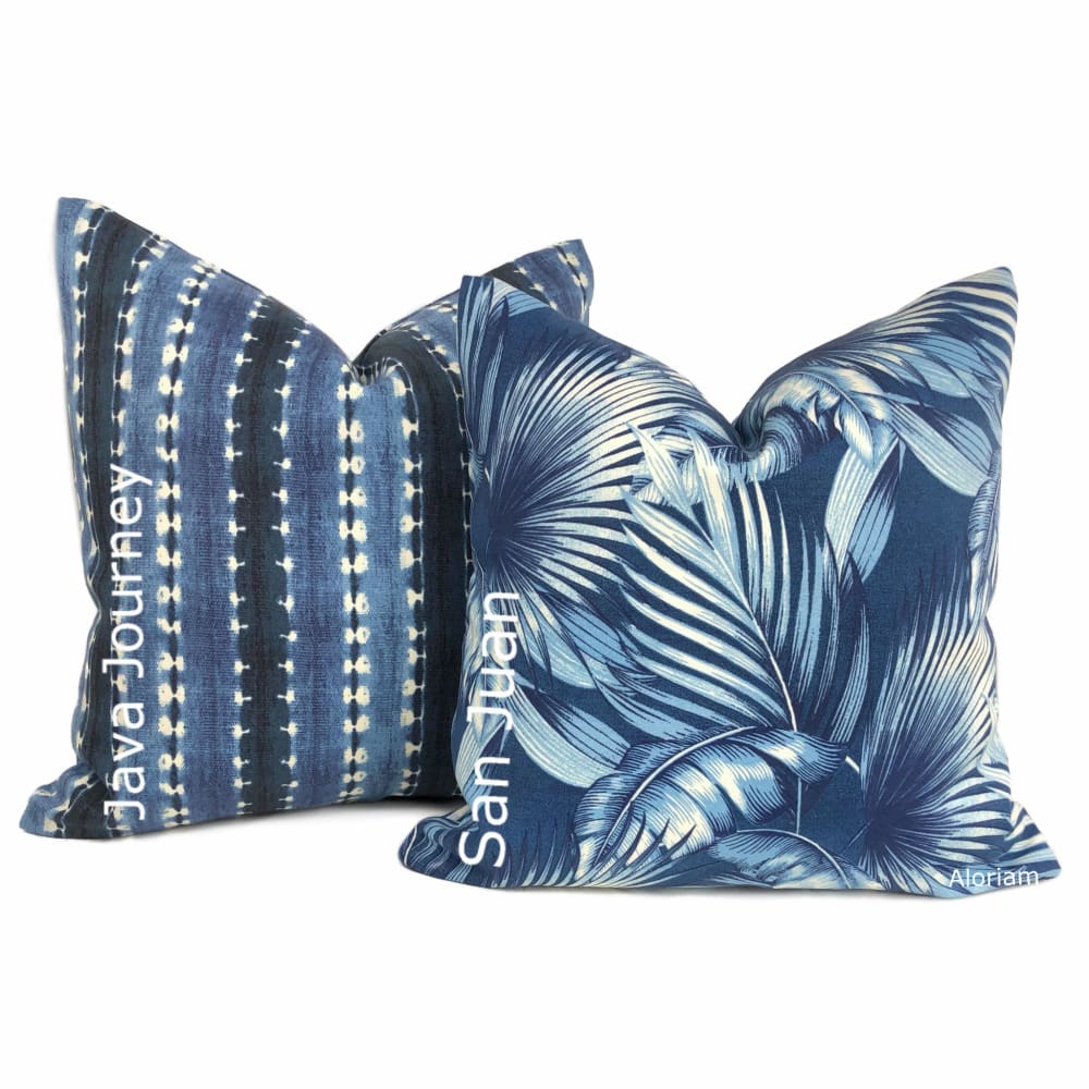 San Juan Blue Tropical Botanical Print Indoor Outdoor Pillow Cover (Tommy Bahama fabric) - Aloriam