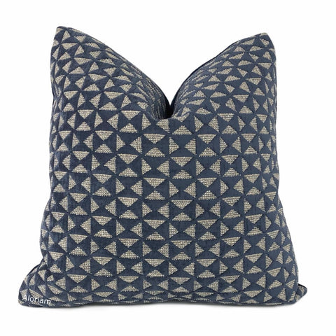 Santiago Navy Blue Geometric Chenille Pillow Cover - Aloriam
