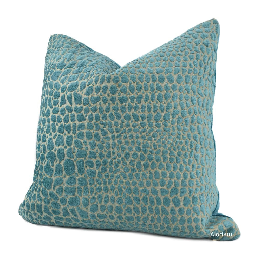 Sobek Turquoise Crocodile Chenille Pillow Cover - Aloriam