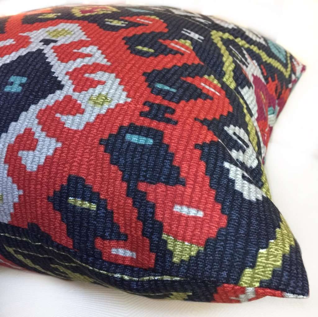 Southwest Ethnic Ikat Aztec Charcoal Gray Red Green Cotton Print Pillow Cover by Aloriam
