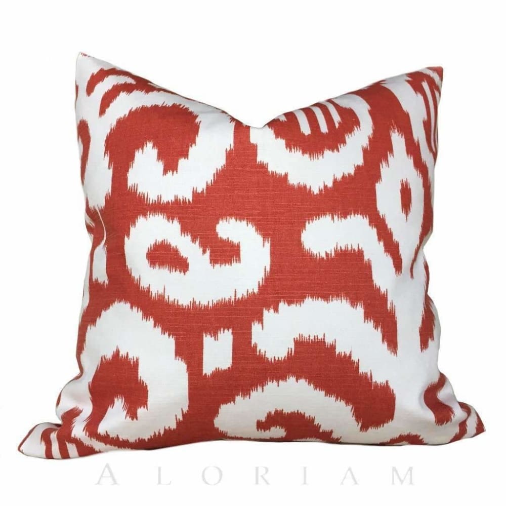 Suburban Home Rust Orange White Ikat Southwest Tribal Abstract Motif Pillow Cushion Cover - Aloriam