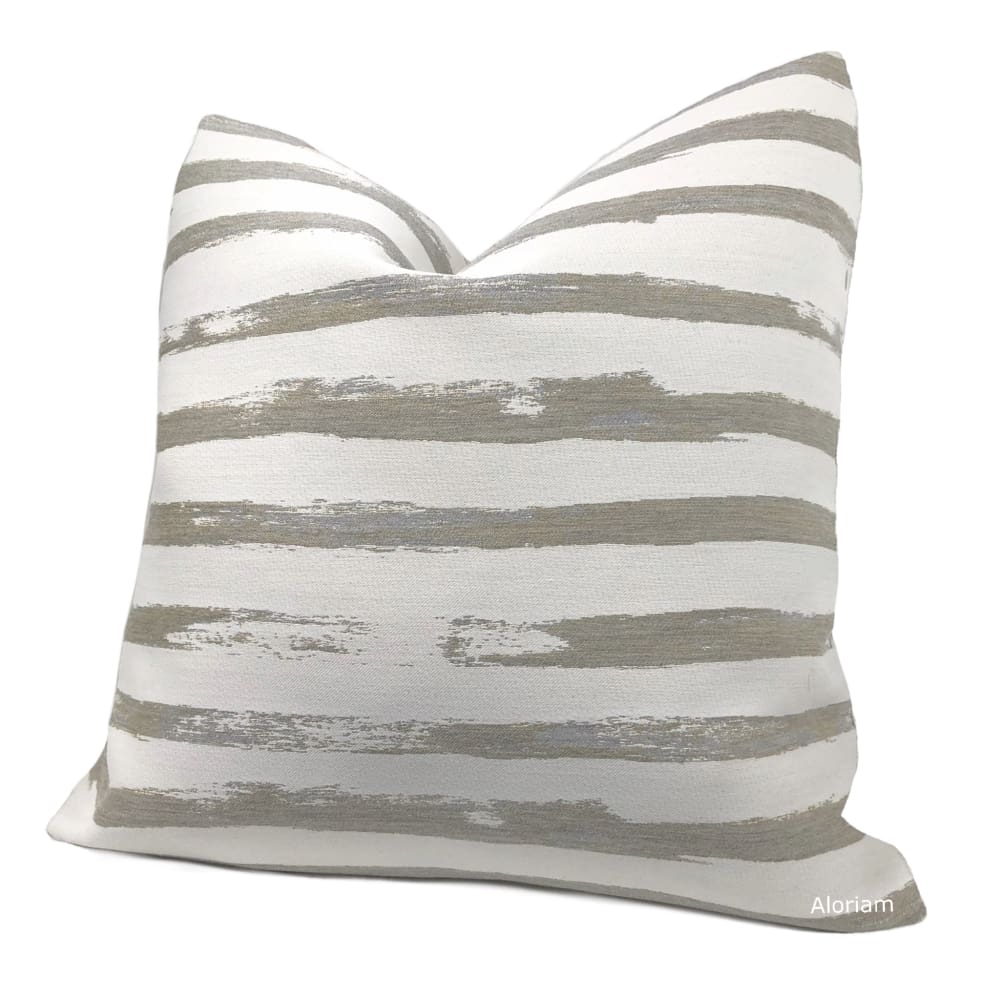 Sunbrella Gray Taupe Brushstroke Stripe Indoor Outdoor Pillow Cover (Performance fabric) - Aloriam