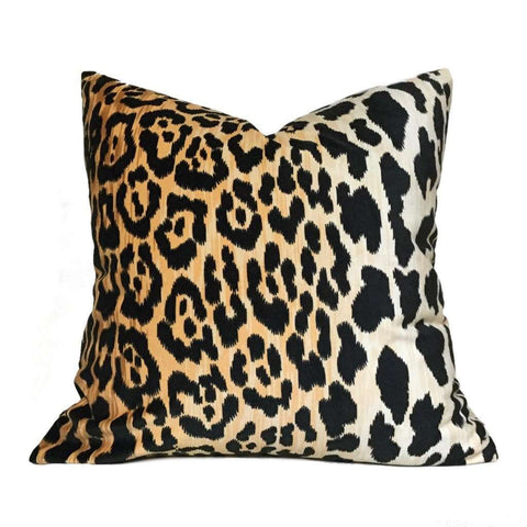 Tan & Black Large Leopard Faux Animal Skin Cotton Velvet Pillow Cover Cushion Pillow Case Euro Sham 16x16 18x18 20x20 22x22 24x24 26x26 28x28 Lumbar Pillow 12x18 12x20 12x24 14x20 16x26 by Aloriam