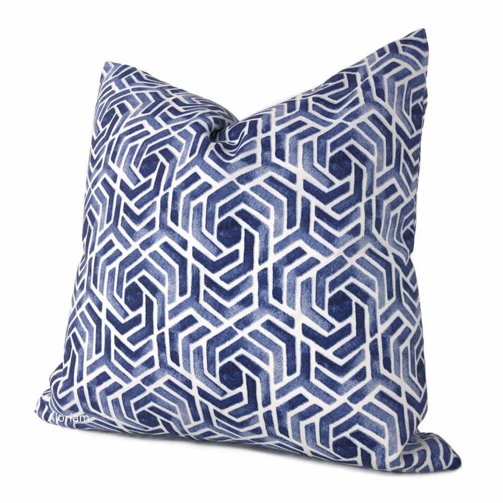 Tesseract Blue White Geometric Indoor Outdoor Pillow Cover - Aloriam