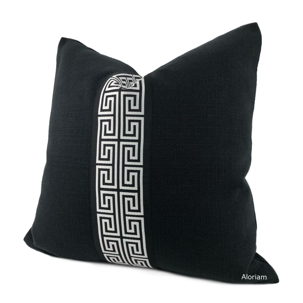 Titan Black White Greek Key Trim Pillow Cover - Aloriam