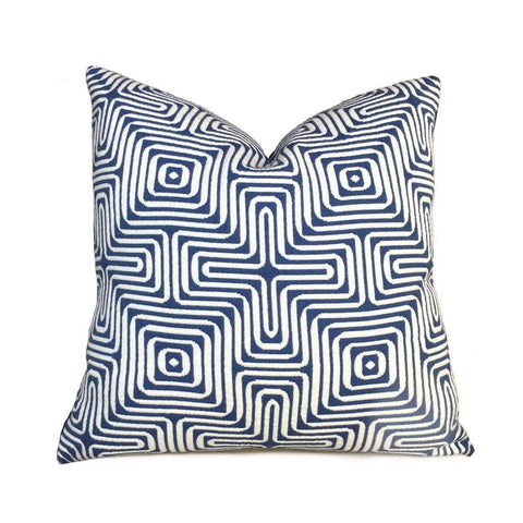 Trina Turk Schumacher Amazing Maze Blue White Geometric Pillow Cushion Cover Cushion Pillow Case Euro Sham 16x16 18x18 20x20 22x22 24x24 26x26 28x28 Lumbar Pillow 12x18 12x20 12x24 14x20 16x26 by Aloriam